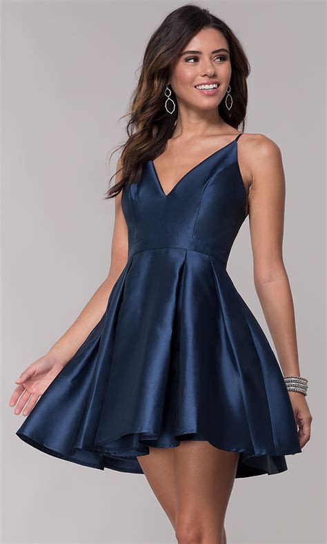 Short Homecoming V-Neck Fit-and-Flare Party Dress