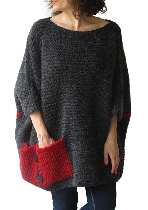 Red sweater dress plus size. Plus Size - Over Size Sweater Dark Gray - Red Hand Knitted ...