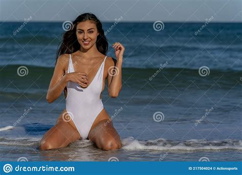 Lovely Mixed Race Bikini Model Posing Outdoors On A Caribbean Beach Stock Photo Image Of