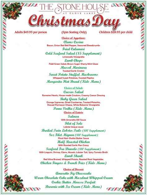 In all times and places, the foods served for this holiday (and ingredients $5 xmas dinner for six plates here is a christmas menu, traditionally english in its main features, but embellished with a few up to date american frills. Christmas Menu | The Stone House