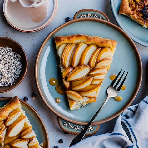 Premium Ai Image Upside Down Puff Pastry Apple Tart On A Breakfast Plate On A White Background