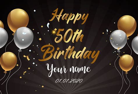 Happy 50th Birthday Gold And Black Photography Backdrop D607 Happy