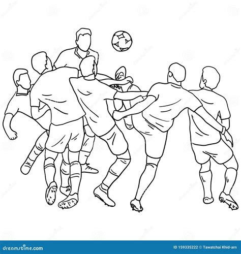 Six Male Soccer Player Playing Football In The Field Vector