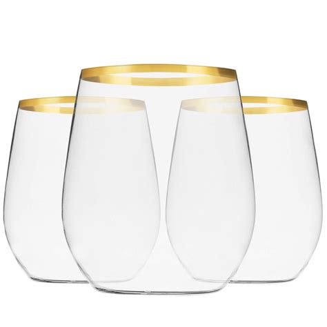 Seseno 24 Pack Gold Rim Clear Plastic Stemless Wine Glasses Disposable 12 Oz Party Cocktail Cups