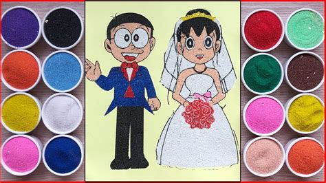 TÔ MÀu Tranh CÁt Nobita Xuka Cô Dâu Chú Rể Colored Sand Painting Toys
