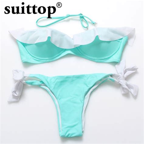 Suittop Bikini 2017 Summer Sexy Maillot De Bain Push Up Swimwear Underwire Women Swimsuits Green