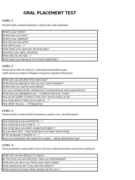 Oral Test Sheet English Editable 1 Grammar Syntax
