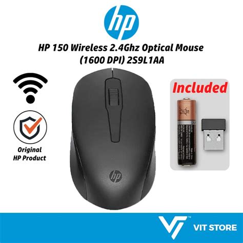 Hp 150 Wireless Mouse 2s9l1aa 24ghz 1600 Dpi Optical Mice Compatible