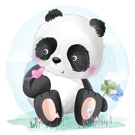 Lindo Panda Jugando Con Mariposa Png Imágenes Prediseñadas De Panda