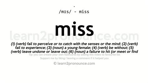 Pronunciation Of Miss Definition Of Miss Youtube