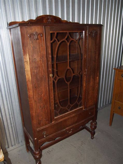 Antique Wood China Cabinet Glass Door With Drawer