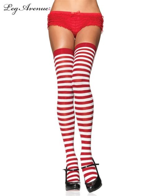 Red And White Striped Thigh High Stocking Abracadabra Fancy Dress