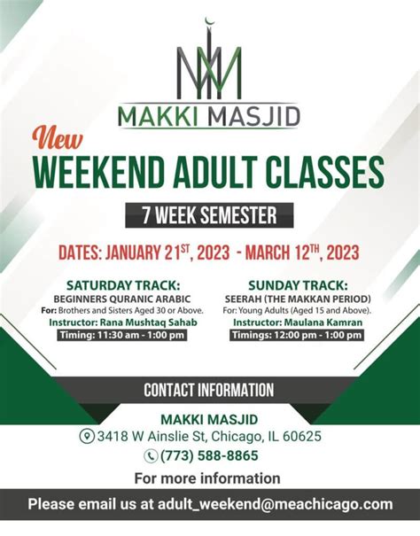 Weekend Adult Classes 2023 Makki Masjid