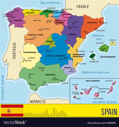 Detailed Map Spain With All Regions And With Ai Vector Image