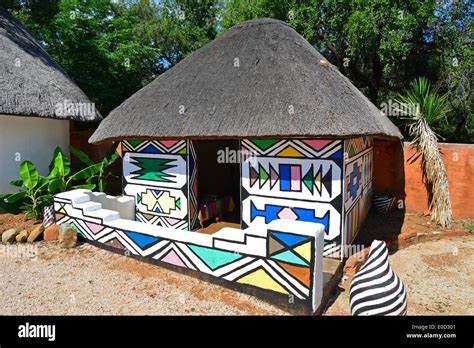 Traditionally Painted Ndebele Dwelling At Motseng Cultural Village Sun