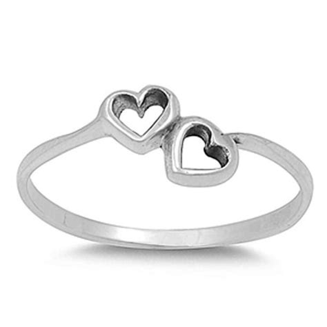 Sac Silver Girls Double Heart Cute Ring New 925 Sterling Silver