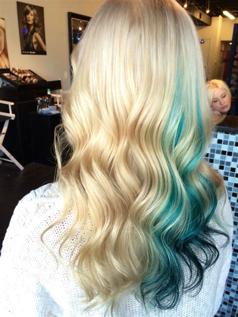 My New Icy Blonde With A Teal Ombré Peekaboo By Gina At Luxe Vip Hair Room Icy Blonde Teal