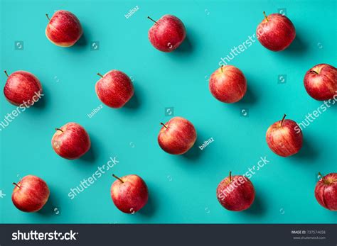 Colorful Fruit Pattern Fresh Red Apples Stock Photo 737574658