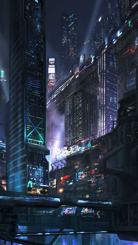 Night Wallpaper Futuristic City At Night Fantasy Mobile