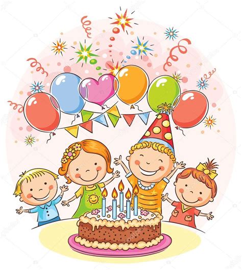 Download Happy Kids At The Birthday Party — Stock Illustration Kids