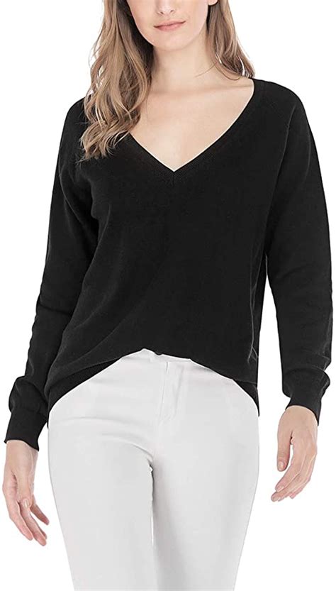 Kallspin Womens Cotton Sweater V Neck Long Sleeve Pullover Black Xx