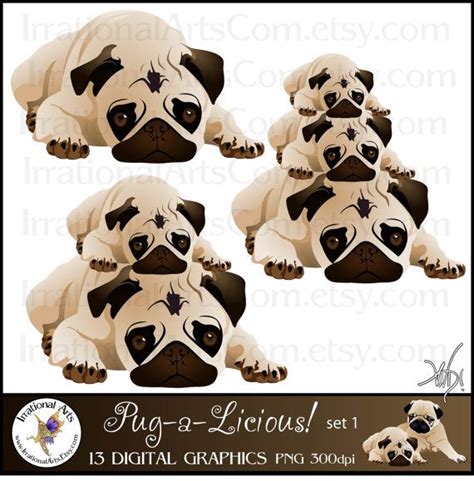 Pug A Licious Pug Dog Graphics Set 1 With 13 Png Digital Etsy Pug