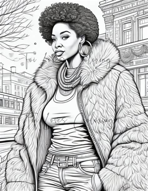 Black Girl 8 Printable Adult Coloring Book Page City Girl Etsy