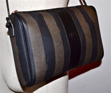 Fendi Vintage 1980s Handbag Clutch Vertical Striped Guaranteed