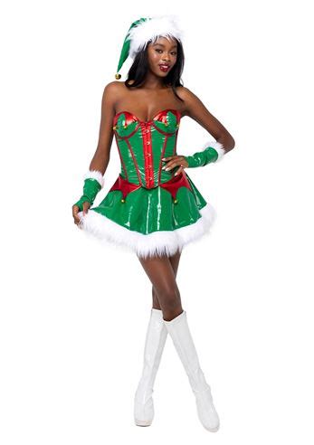 Adult Santas Elf Women Vinyl Corset Costume 79 99 The Costume Land