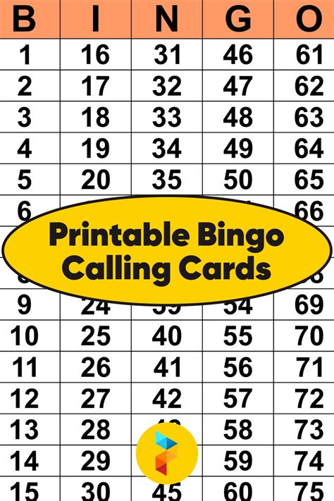 Bingo Calling Cards Printable