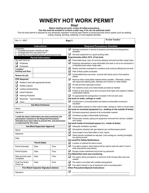 Hot Work Permits Template