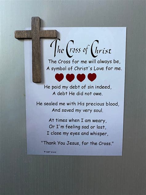 Magnetthe Cross Of Christ Poem With Wooden Cross Etsy