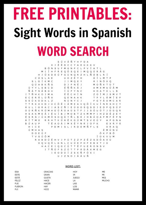 100 Spanish Sight Words Word Search Free Printables Ladydeelg