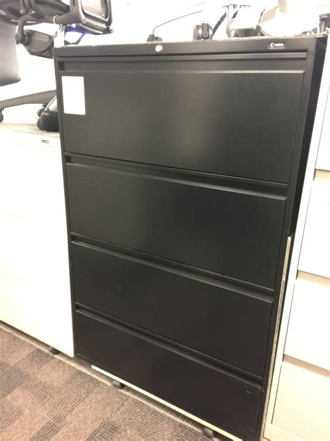 Locking drawers with ball bearing slide suspension. 4 Drawer Lateral Filing Cabinet Global 9300 Black Looped ...