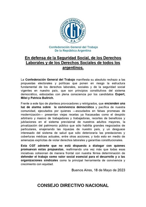 En sintonía con las autoridades de Azopardo la CGT local repudió las