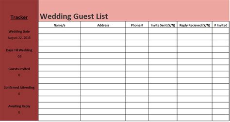 Printable Wedding Guest List Templates 17 Free Spreadsheet Download