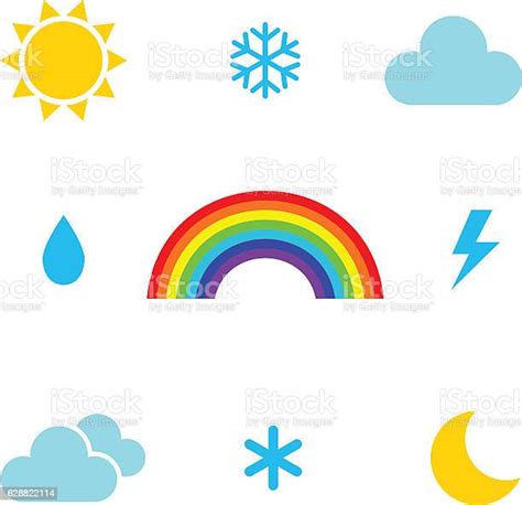 Weather Icons Sun Moon Rainbow Clouds And Atmospheric Precipitation