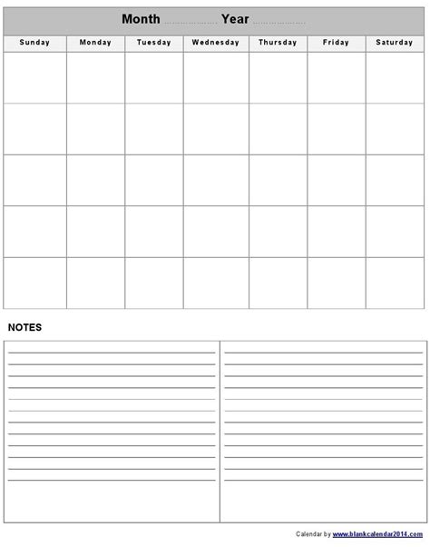 Printable Calendar Template With Notes Example Calendar Printable
