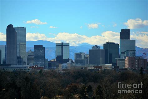 Downtown Denver Colorado Skyscrapers With The Rocky Mountains