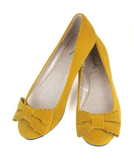 Mustard Yellow Velvet Ballet Flats With Bow Yellow Ballet Flats