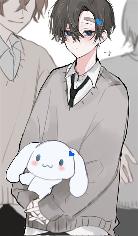 An Anime Character Holding A Stuffed Animal In His Arms And Another