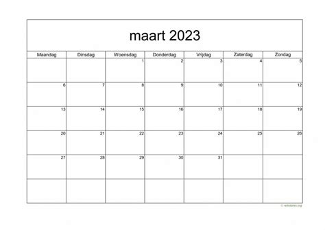 Kalender Maart 2023 Niederlande