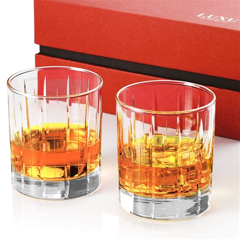Buy Luxu Crystal Whiskey Glasses In T Box Deep Linear Cutting Design 11 Oz Heavy Base Old