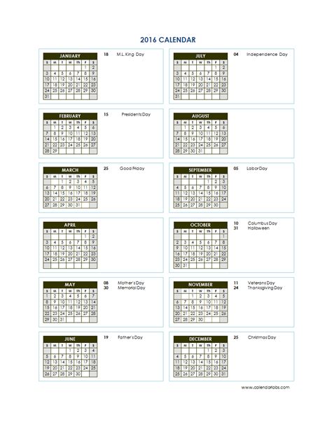 2016 Yearly Calendar Template 03 Free Printable Templates
