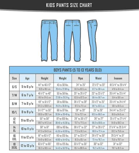 Kids Pants Size Charts Verbnow