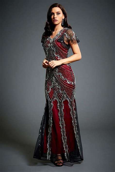 sophia vine red embellished 1920s gatsby mermaid dress jywal