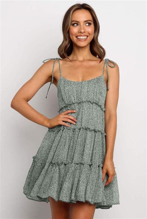 Green A Line Layered Ruffled Floral Dress In 2020 Dresses Fashion Inspo Outfits Floral Dress