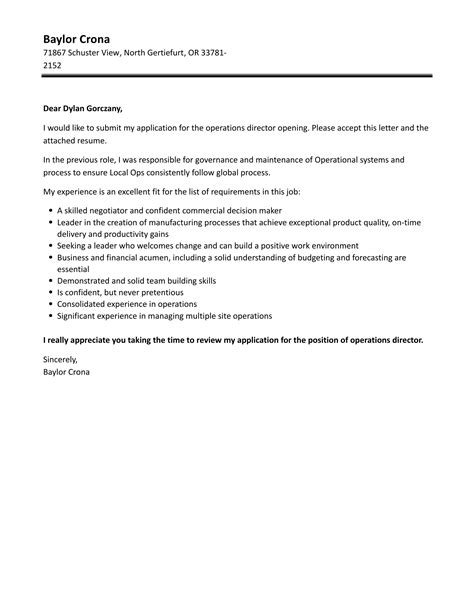 Operations Director Cover Letter Velvet Jobs