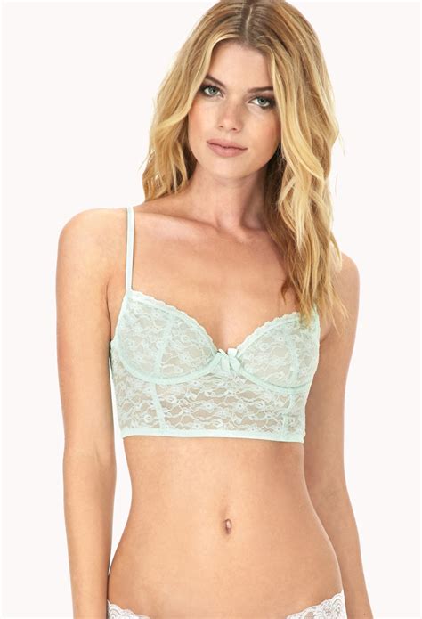 Lyst Forever Lace Corset Bra In Green