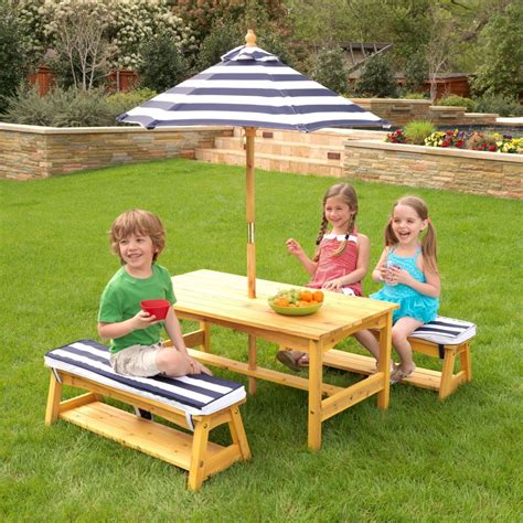 Kids Outdoor Table And Bench Navy And White Kidclever